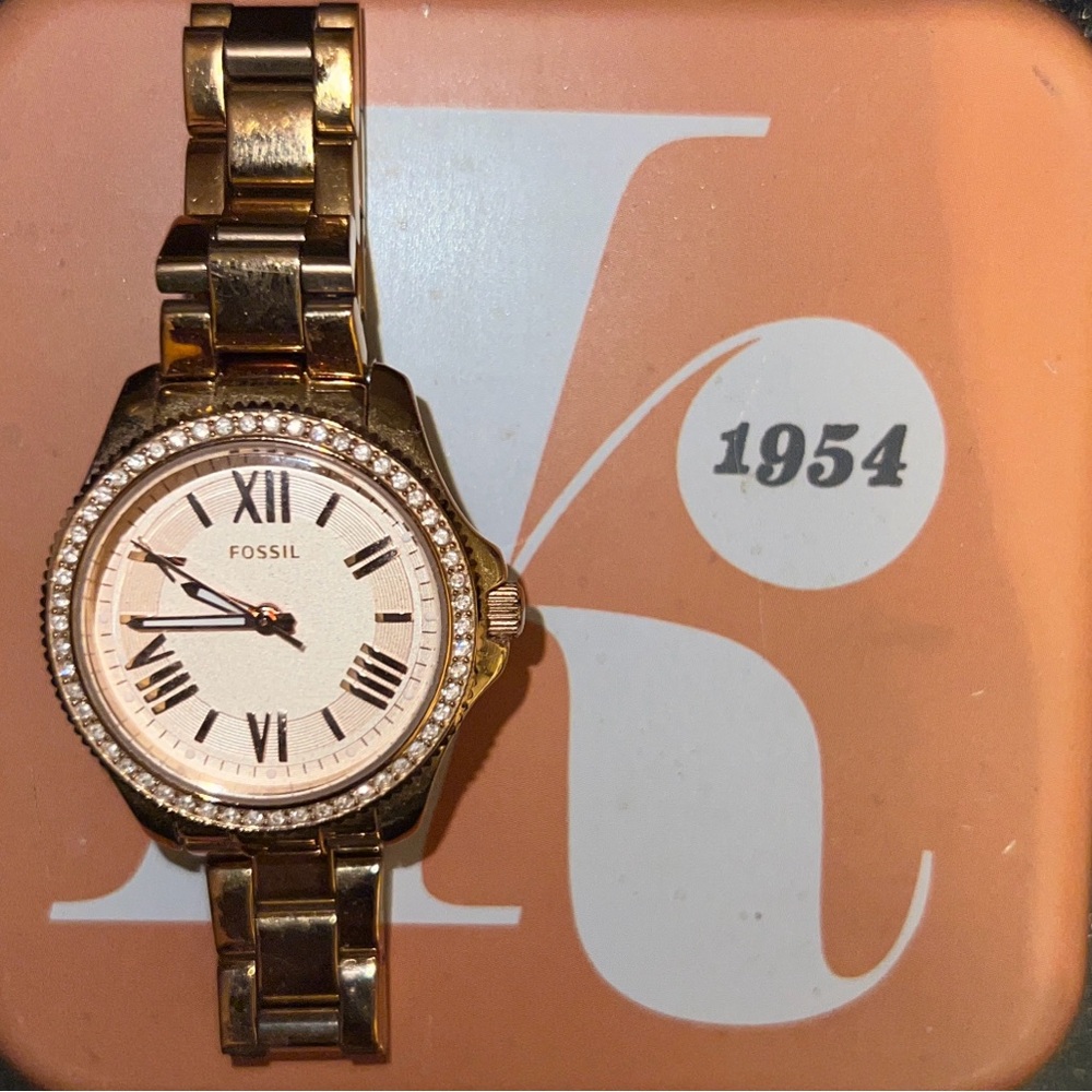 Fossil Rose Gold Watch with Crystal Accents